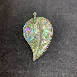Vintage Sterling Silver Abalone Leaf Brooch Signed 925 Mexico ECC (2453)